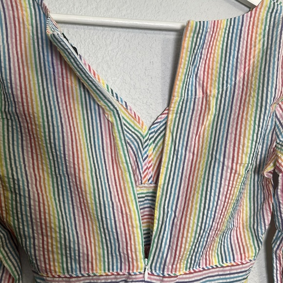 J. Crew V Neck Peplum Top Rainbow Seersucker Long Sleeve Womens Size 00 NWT - Picture 6 of 13
